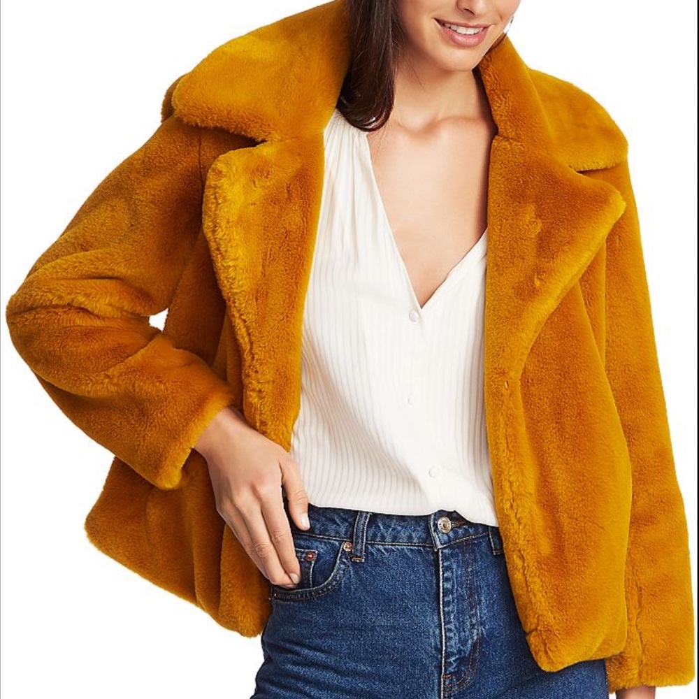 1.STATE Faux Fur Yellow cropped Coat